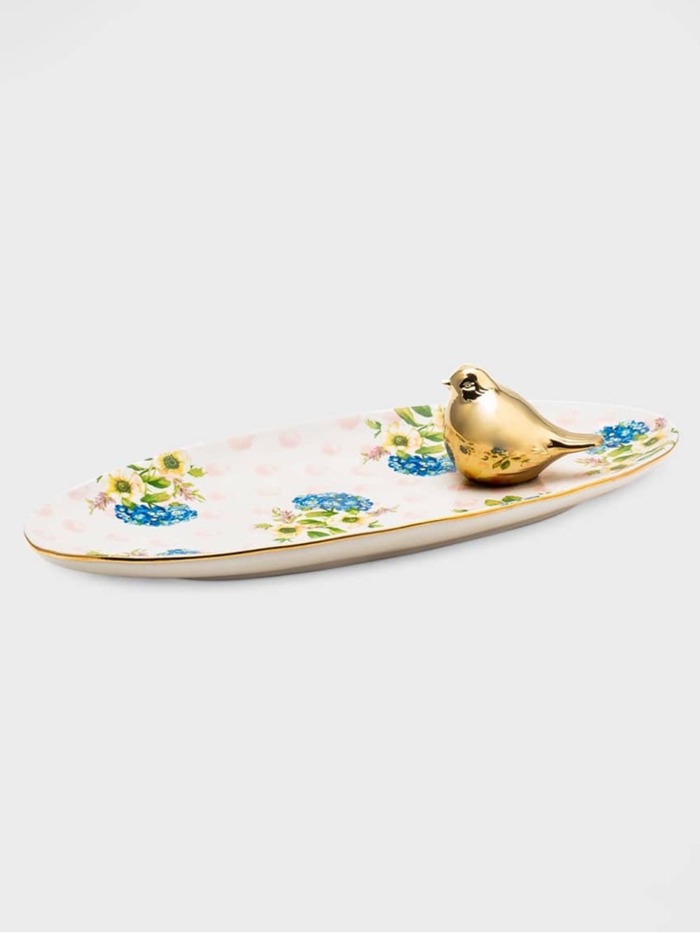MacKenzie-Childs Wildflower Golden Bird Oval Trinket Tray